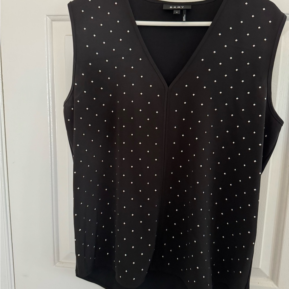 DNKY Black sleeveless top with metal diamond studs .